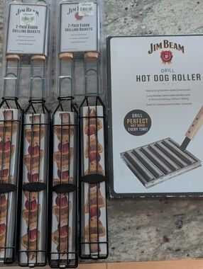 Jim Beam Grill Accessories - Hot Dog Roller And Kabob Grilling Baskets
